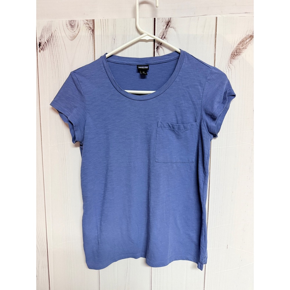 Patagonia Womens Pocket Tee XS Blue Slub Knit Short Sleeve GUC